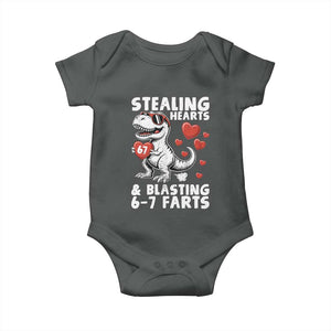 Funny 67 Meme Valentines Day Dinosaur Baby Onesie Stealing Hearts And Blasting 67 Farts TS11 Dark Heather Print Your Wear