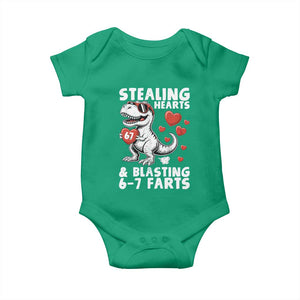 Funny 67 Meme Valentines Day Dinosaur Baby Onesie Stealing Hearts And Blasting 67 Farts TS11 Irish Green Print Your Wear