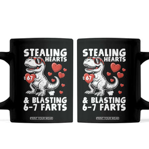 Funny 67 Meme Valentines Day Dinosaur Coffee Mug Stealing Hearts And Blasting 67 Farts TS11 Black Print Your Wear