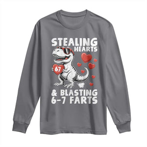 Funny 67 Meme Valentines Day Dinosaur Long Sleeve Shirt Stealing Hearts And Blasting 67 Farts TS11 Charcoal Print Your Wear