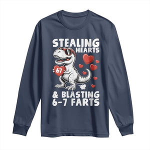 Funny 67 Meme Valentines Day Dinosaur Long Sleeve Shirt Stealing Hearts And Blasting 67 Farts TS11 Navy Print Your Wear