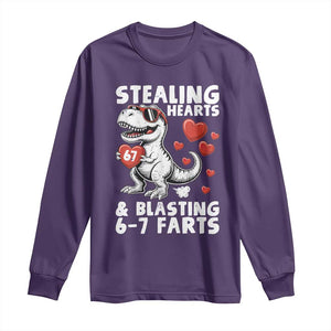 Funny 67 Meme Valentines Day Dinosaur Long Sleeve Shirt Stealing Hearts And Blasting 67 Farts TS11 Purple Print Your Wear
