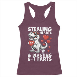 Funny 67 Meme Valentines Day Dinosaur Racerback Tank Top Stealing Hearts And Blasting 67 Farts TS11 Maroon Print Your Wear