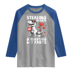 Funny 67 Meme Valentines Day Dinosaur Raglan Shirt Stealing Hearts And Blasting 67 Farts TS11 Sport Gray Royal Print Your Wear