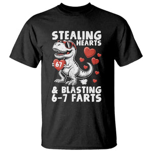 Funny 67 Meme Valentines Day Dinosaur T Shirt Stealing Hearts And Blasting 67 Farts TS11 Black Print Your Wear