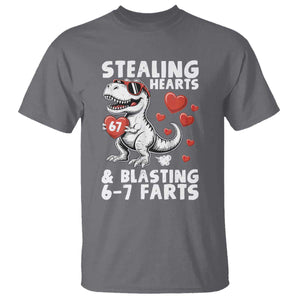 Funny 67 Meme Valentines Day Dinosaur T Shirt Stealing Hearts And Blasting 67 Farts TS11 Charcoal Print Your Wear