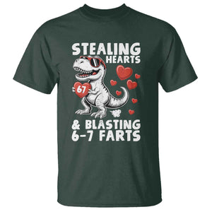 Funny 67 Meme Valentines Day Dinosaur T Shirt Stealing Hearts And Blasting 67 Farts TS11 Dark Forest Green Print Your Wear