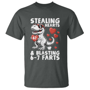 Funny 67 Meme Valentines Day Dinosaur T Shirt Stealing Hearts And Blasting 67 Farts TS11 Dark Heather Print Your Wear