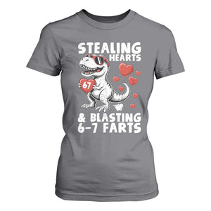 Funny 67 Meme Valentines Day Dinosaur T Shirt For Women Stealing Hearts And Blasting 67 Farts TS11 Charcoal Print Your Wear