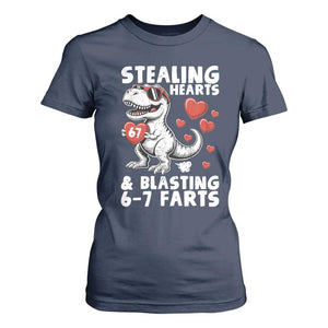 Funny 67 Meme Valentines Day Dinosaur T Shirt For Women Stealing Hearts And Blasting 67 Farts TS11 Navy Print Your Wear