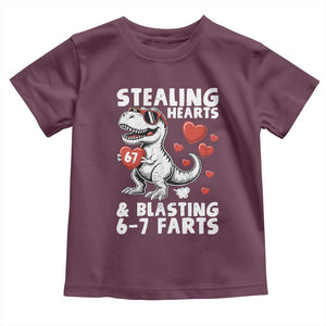 Funny 67 Meme Valentines Day Dinosaur Toddler T Shirt Stealing Hearts And Blasting 67 Farts TS11 Maroon Print Your Wear