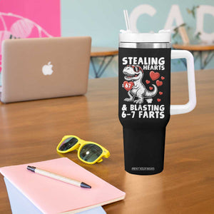 Funny 67 Meme Valentines Day Dinosaur Tumbler With Handle Stealing Hearts And Blasting 67 Farts TS11 Print Your Wear