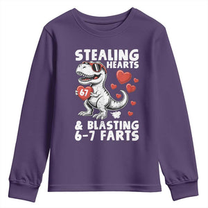 Funny 67 Meme Valentines Day Dinosaur Youth Sweatshirt Stealing Hearts And Blasting 67 Farts TS11 Purple Print Your Wear
