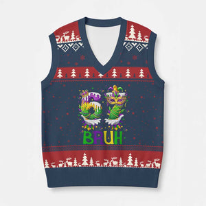 Funny 67 Mardi Gras Bruh V-Neck Knit Sweater Vest Six Seven Meme Fleur De Lis Hand Gesture TS11 Navy Red Print Your Wear