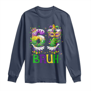 Funny 67 Mardi Gras Bruh Long Sleeve Shirt Six Seven Meme Fleur De Lis Hand Gesture TS11 Navy Print Your Wear