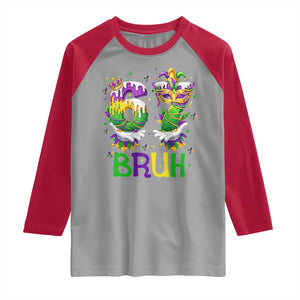 Funny 67 Mardi Gras Bruh Raglan Shirt Six Seven Meme Fleur De Lis Hand Gesture TS11 Sport Gray Red Print Your Wear