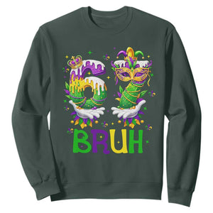 Funny 67 Mardi Gras Bruh Sweatshirt Six Seven Meme Fleur De Lis Hand Gesture TS11 Dark Forest Green Print Your Wear