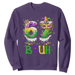 Funny 67 Mardi Gras Bruh Sweatshirt Six Seven Meme Fleur De Lis Hand Gesture TS11 Purple Print Your Wear
