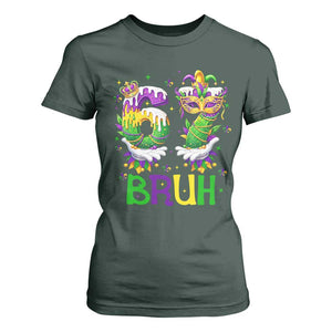 Funny 67 Mardi Gras Bruh T Shirt For Women Six Seven Meme Fleur De Lis Hand Gesture TS11 Dark Forest Green Print Your Wear
