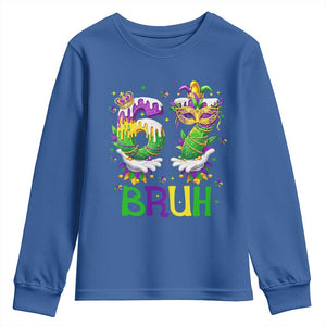 Funny 67 Mardi Gras Bruh Youth Sweatshirt Six Seven Meme Fleur De Lis Hand Gesture TS11 Royal Blue Print Your Wear