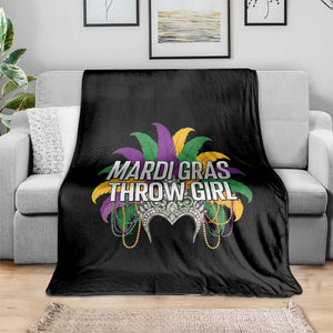 Mardi Gras Throw Girl Throw Blanket Funny New Orleans Carnival Headdress Beads TS11 Print Your Wear