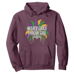Mardi Gras Throw Girl Hoodie Funny New Orleans Carnival Headdress Beads TS11 Maroon Print Your Wear
