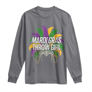 Mardi Gras Throw Girl Long Sleeve Shirt Funny New Orleans Carnival Headdress Beads TS11 Charcoal Print Your Wear