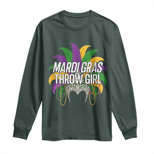 Mardi Gras Throw Girl Long Sleeve Shirt Funny New Orleans Carnival Headdress Beads TS11 Dark Forest Green Print Your Wear