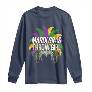 Mardi Gras Throw Girl Long Sleeve Shirt Funny New Orleans Carnival Headdress Beads TS11 Navy Print Your Wear