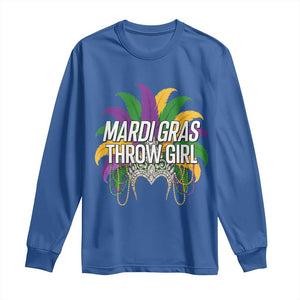 Mardi Gras Throw Girl Long Sleeve Shirt Funny New Orleans Carnival Headdress Beads TS11 Royal Blue Print Your Wear