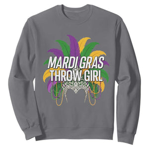 Mardi Gras Throw Girl Sweatshirt Funny New Orleans Carnival Headdress Beads TS11 Charcoal Print Your Wear