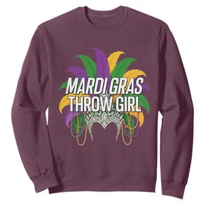 Mardi Gras Throw Girl Sweatshirt Funny New Orleans Carnival Headdress Beads TS11 Maroon Print Your Wear