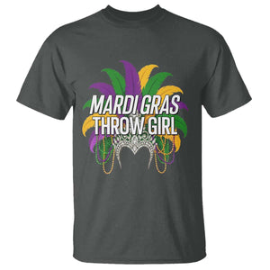 Mardi Gras Throw Girl T Shirt Funny New Orleans Carnival Headdress Beads TS11 Dark Heather Print Your Wear