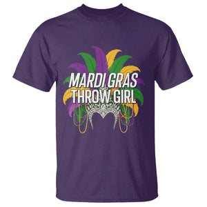 Mardi Gras Throw Girl T Shirt Funny New Orleans Carnival Headdress Beads TS11 Purple Print Your Wear