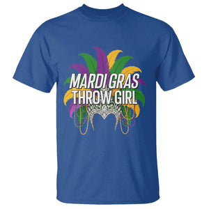 Mardi Gras Throw Girl T Shirt Funny New Orleans Carnival Headdress Beads TS11 Royal Blue Print Your Wear