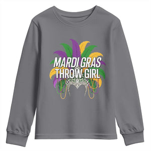 Mardi Gras Throw Girl Youth Sweatshirt Funny New Orleans Carnival Headdress Beads TS11 Charcoal Print Your Wear