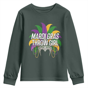 Mardi Gras Throw Girl Youth Sweatshirt Funny New Orleans Carnival Headdress Beads TS11 Dark Forest Green Print Your Wear