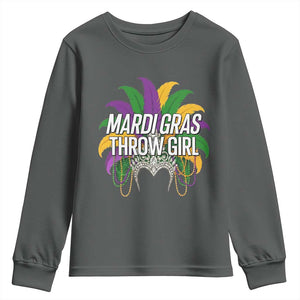 Mardi Gras Throw Girl Youth Sweatshirt Funny New Orleans Carnival Headdress Beads TS11 Dark Heather Print Your Wear