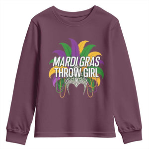 Mardi Gras Throw Girl Youth Sweatshirt Funny New Orleans Carnival Headdress Beads TS11 Maroon Print Your Wear