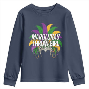 Mardi Gras Throw Girl Youth Sweatshirt Funny New Orleans Carnival Headdress Beads TS11 Navy Print Your Wear