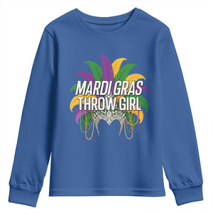 Mardi Gras Throw Girl Youth Sweatshirt Funny New Orleans Carnival Headdress Beads TS11 Royal Blue Print Your Wear