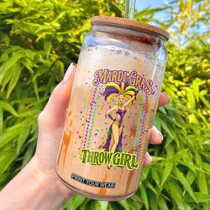 Funny Mardi Gras Throw Girl Glass Can New Orleans Carnival Beads TS11 Black Print Your Wear