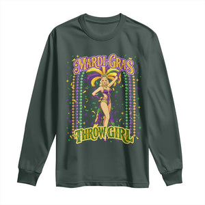 Funny Mardi Gras Throw Girl Long Sleeve Shirt New Orleans Carnival Beads TS11 Dark Forest Green Print Your Wear