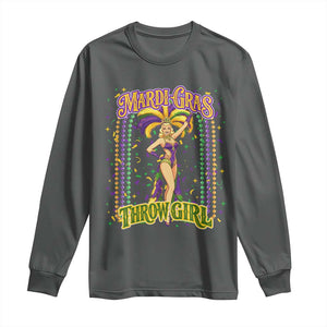 Funny Mardi Gras Throw Girl Long Sleeve Shirt New Orleans Carnival Beads TS11 Dark Heather Print Your Wear