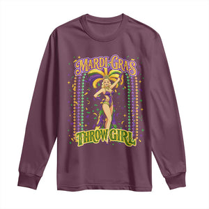 Funny Mardi Gras Throw Girl Long Sleeve Shirt New Orleans Carnival Beads TS11 Maroon Print Your Wear