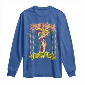 Funny Mardi Gras Throw Girl Long Sleeve Shirt New Orleans Carnival Beads TS11 Royal Blue Print Your Wear