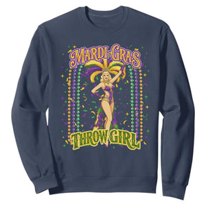 Funny Mardi Gras Throw Girl Sweatshirt New Orleans Carnival Beads TS11 Navy Print Your Wear