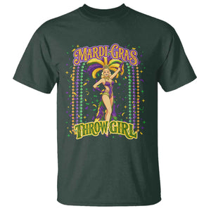 Funny Mardi Gras Throw Girl T Shirt New Orleans Carnival Beads TS11 Dark Forest Green Print Your Wear