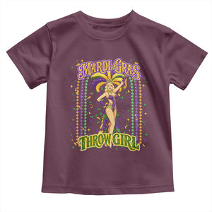 Funny Mardi Gras Throw Girl Toddler T Shirt New Orleans Carnival Beads TS11 Maroon Print Your Wear