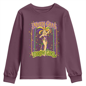 Funny Mardi Gras Throw Girl Youth Sweatshirt New Orleans Carnival Beads TS11 Maroon Print Your Wear